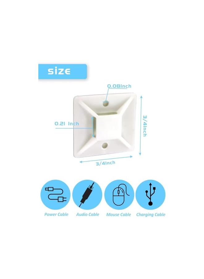 3M 100-Piece Self-Adhesive Cable Tie Mounts - Strong 3M PE Foam Backing Zip Tie Bases for Wire Management - White - Image 2